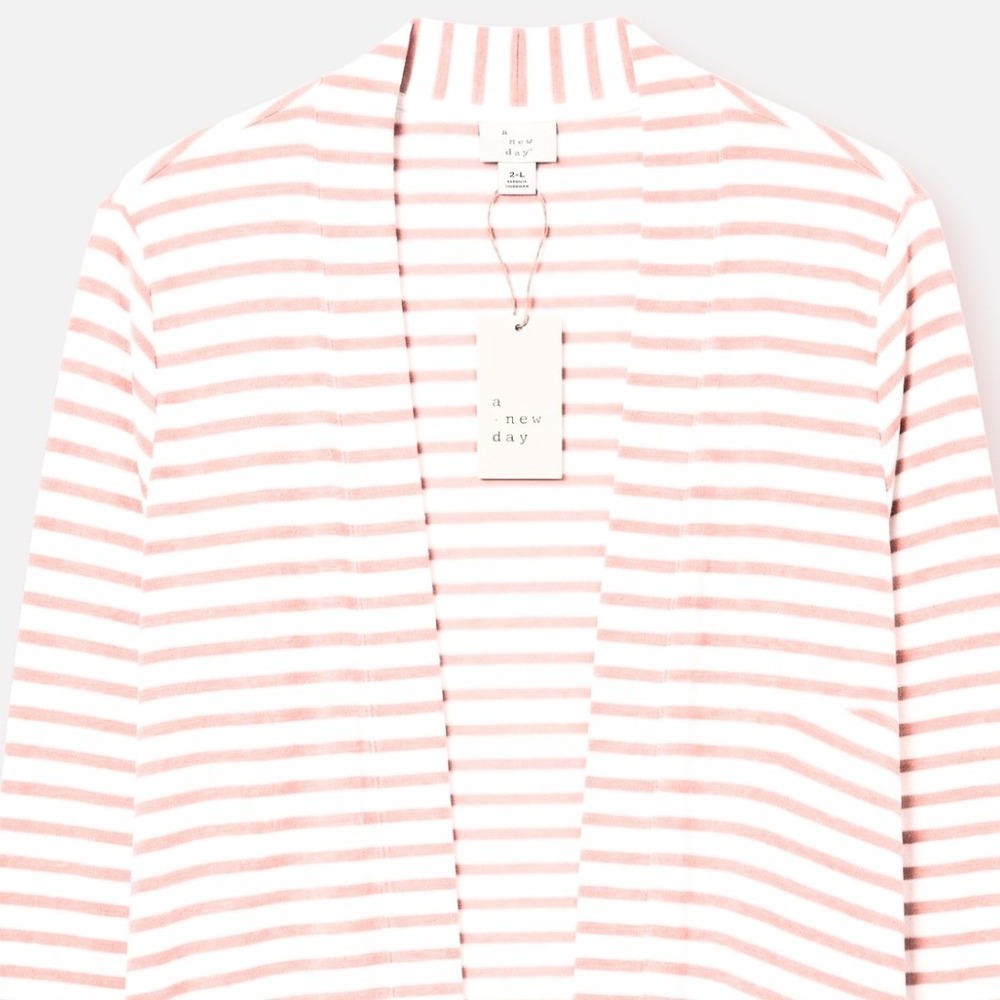 New Day Cardigan Women XS Pink Striped Open Front Lightweight Soft Layering New - Picture 5 of 8